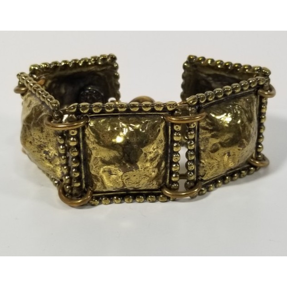 Edouard Rambaud Paris gold tone metal bracelet designer puffy square runway vtg